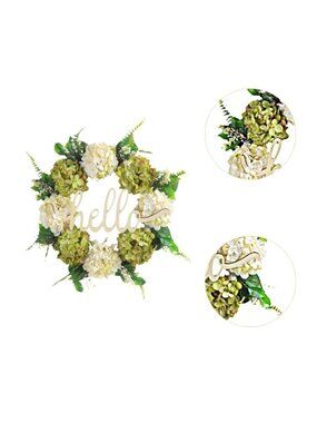 Set of 2 Hello Spring Hydrangea Artificial Flower Wreath W/ "Hello" Sign 17.72"